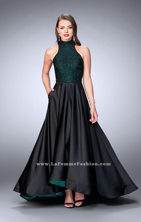 Picture of: High Low Prom Dress with Lace Top and Strappy Back in Black, Style: 24234, Detail Picture 1