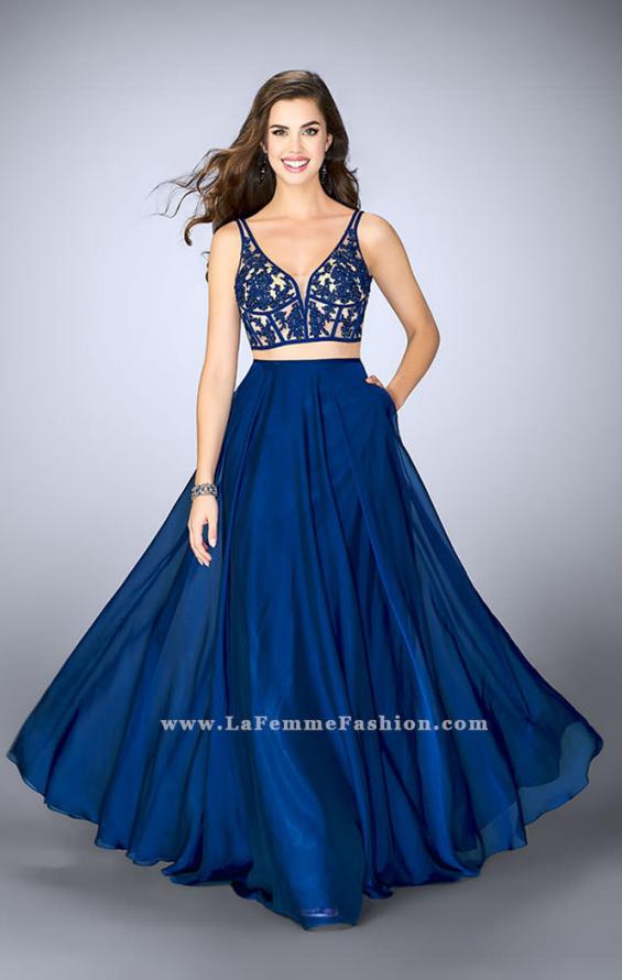 Picture of: Two Piece A-line Dress with Sheer Lace Bustier Top in Blue, Style: 24237, Main Picture