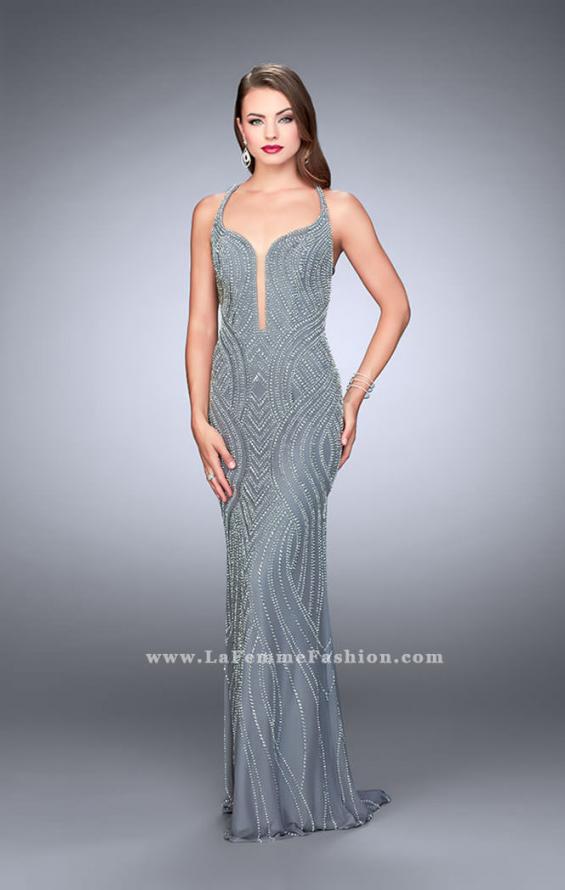 Picture of: Patter Beaded Prom Gown with Open Strappy Back in Silver, Style: 24244, Detail Picture 1
