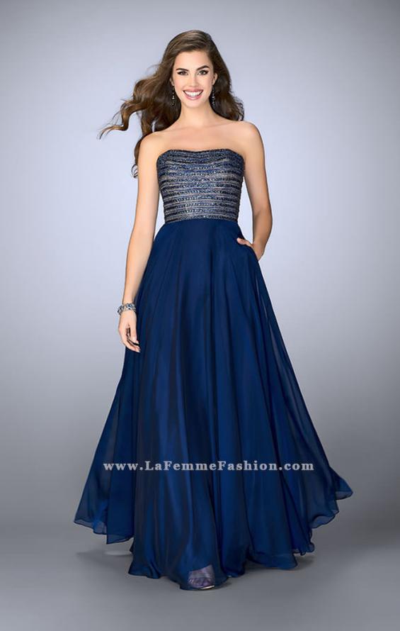 Picture of: Strapless A-line Gown with Beaded Top and Chiffon Skirt in Blue, Style: 24246, Main Picture