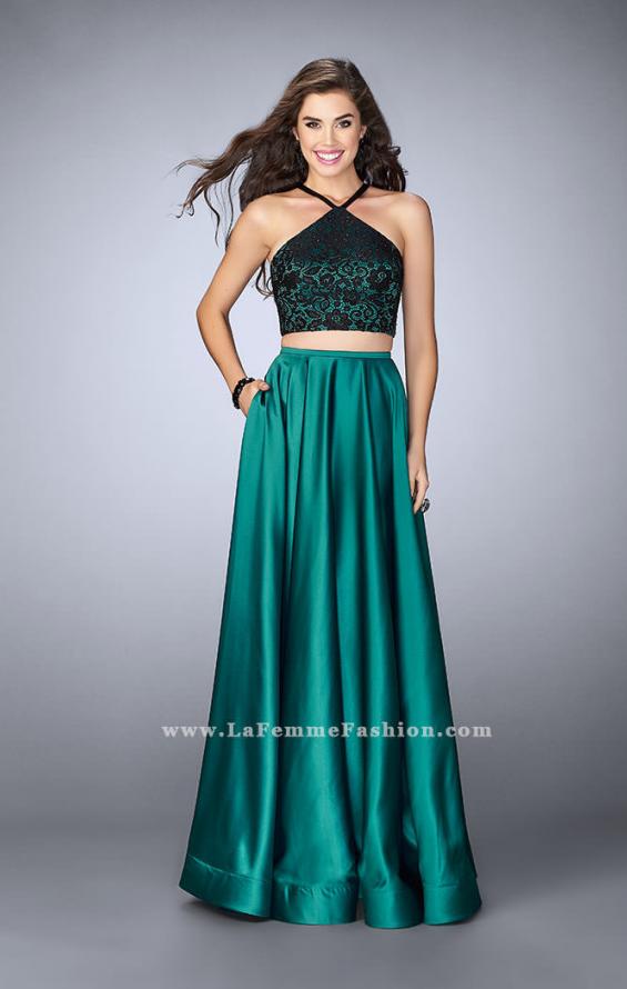 Picture of: Two Piece A-line Dress with Satin Skirt and Lace Top in Green, Style: 24264, Detail Picture 1