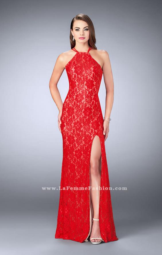 Picture of: Lace Prom Dress with Strappy Back and Side Slit in Red, Style: 24293, Main Picture