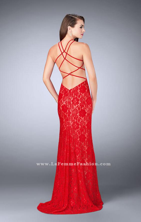 Picture of: Lace Prom Dress with Strappy Back and Side Slit in Red, Style: 24293, Back Picture