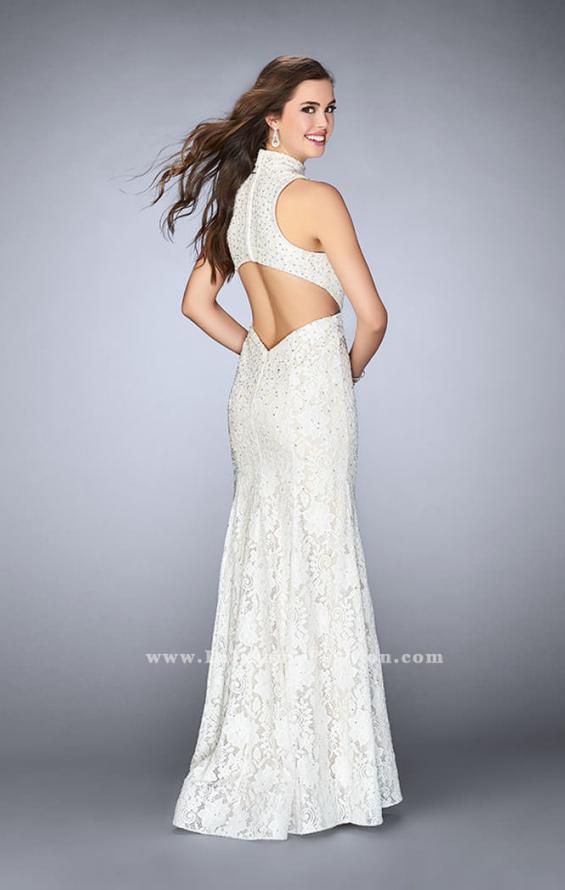 Picture of: Beaded Lace Dress with Side Cut Outs and Open Back in White, Style: 24294, Back Picture