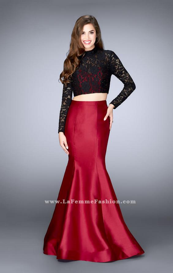 Picture of: Two Piece Mermaid Dress with Long Sleeve Lace Top in Red, Style: 24302, Main Picture
