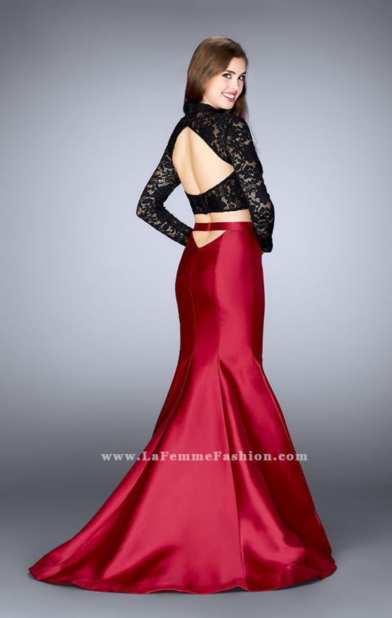 Picture of: Two Piece Mermaid Dress with Long Sleeve Lace Top in Red, Style: 24302, Back Picture