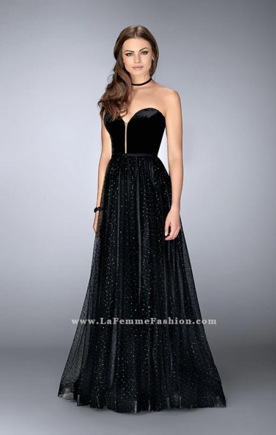 Picture of: Strapless A-line Dress with Polka Dot Sparkly Tulle Skirt in Black, Style: 24336, Main Picture