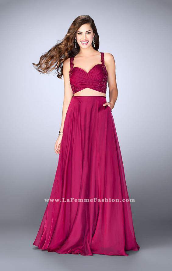 Picture of: Chiffon Two Piece A-line Dress with Sheer Lace Back in Pink, Style: 24340, Main Picture