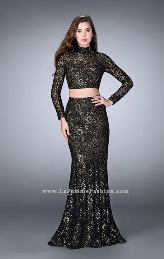 Picture of: Two Piece Lace Dress with Long Sleeves and Open Back in Black, Style: 24342, Detail Picture 1