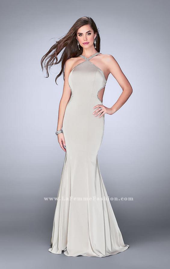 Picture of: High Neck Dress with Beaded Neckline and Strappy Back in Silver, Style: 24352, Detail Picture 4