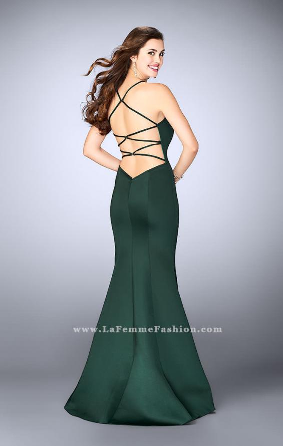 Picture of: High Neck Neoprene Prom Dress with Strappy Back in Green, Style: 24374, Back Picture