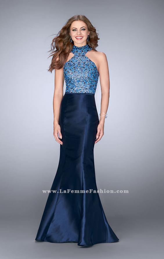 Picture of: Mikado Prom Dress with Open Back and Belt in Blue, Style: 24393, Main Picture