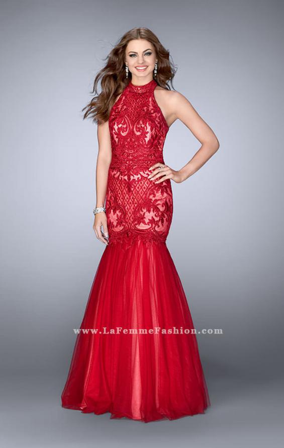 Picture of: High Neck Lace Mermaid Dress with Tulle Skirt in Red, Style: 24394, Main Picture