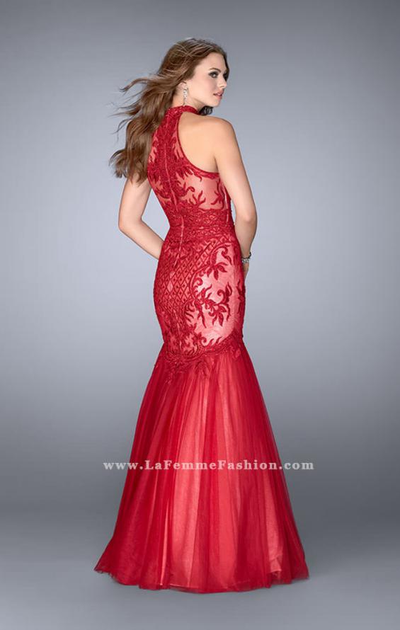 Picture of: High Neck Lace Mermaid Dress with Tulle Skirt in Red, Style: 24394, Back Picture