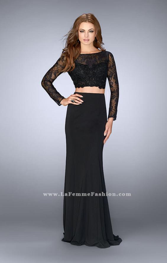 Picture of: Two Piece Long Sleeve Lace Dress with Open Back in Black, Style: 24412, Detail Picture 1