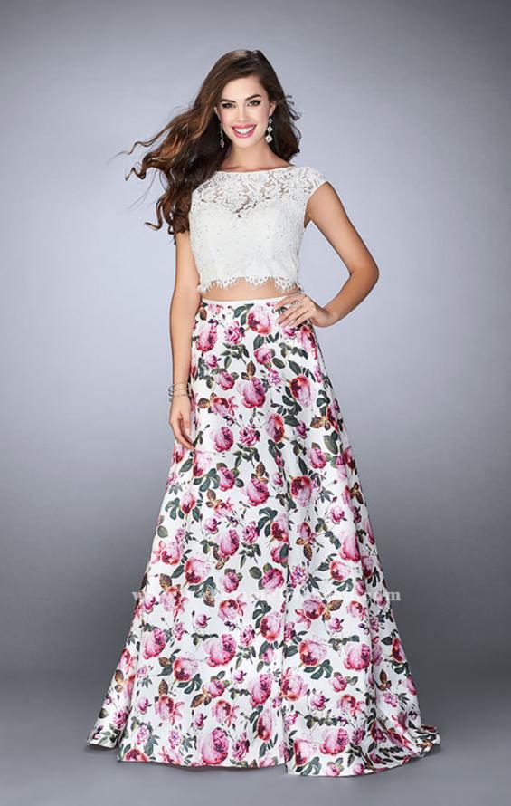 Picture of: Long A-line Two Piece Prom Dress with Floral Skirt in Print, Style: 24428, Main Picture