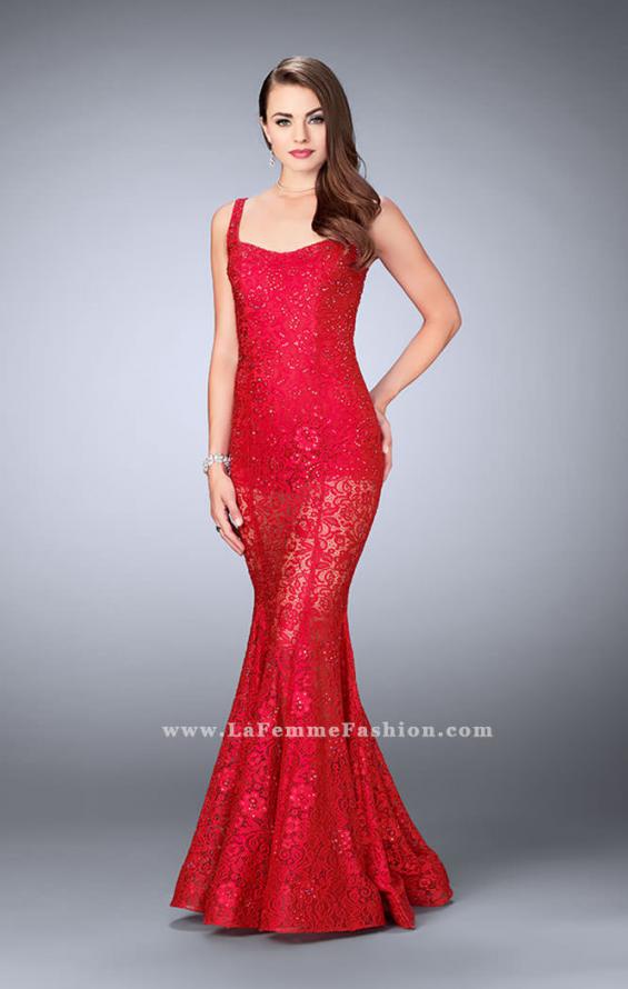 Picture of: Lace Mermaid Romper Dress with an Open Back in Red, Style: 24466, Detail Picture 1