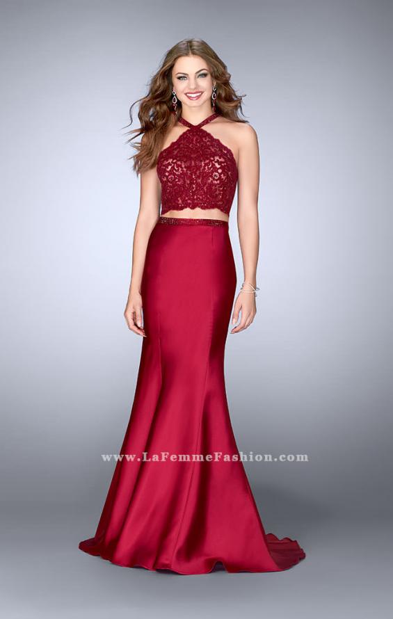 Picture of: Long Mermaid Prom Dress with a High Neck Lace Top in Red, Style: 24491, Main Picture