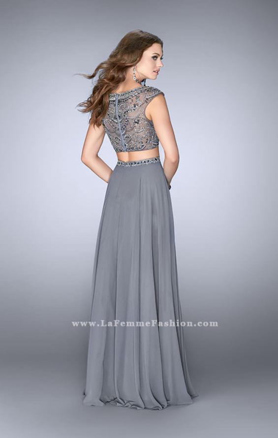 Picture of: A-line Prom Dress with Beaded Top and Cap Sleeves in Silver, Style: 24493, Back Picture
