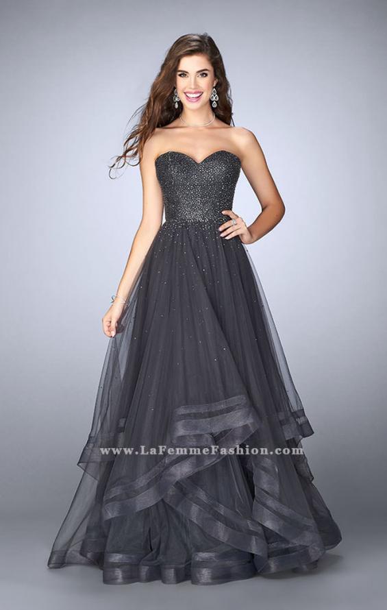 Picture of: Beaded A-line Prom Dress with a Tiered Tulle Skirt in Silver, Style: 24517, Main Picture