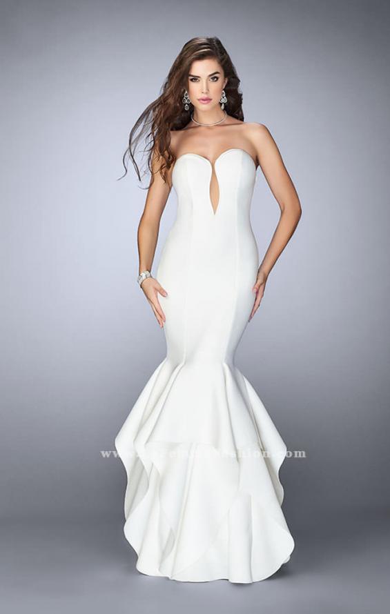 Picture of: Neoprene Prom Dress with Open Back and Tiered Skirt in White, Style: 24537, Detail Picture 3
