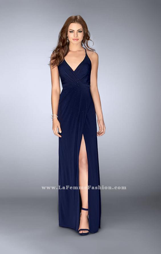Picture of: Gathered Beaded Jersey Dress with Envelope Skit in Blue, Style: 24539, Detail Picture 1
