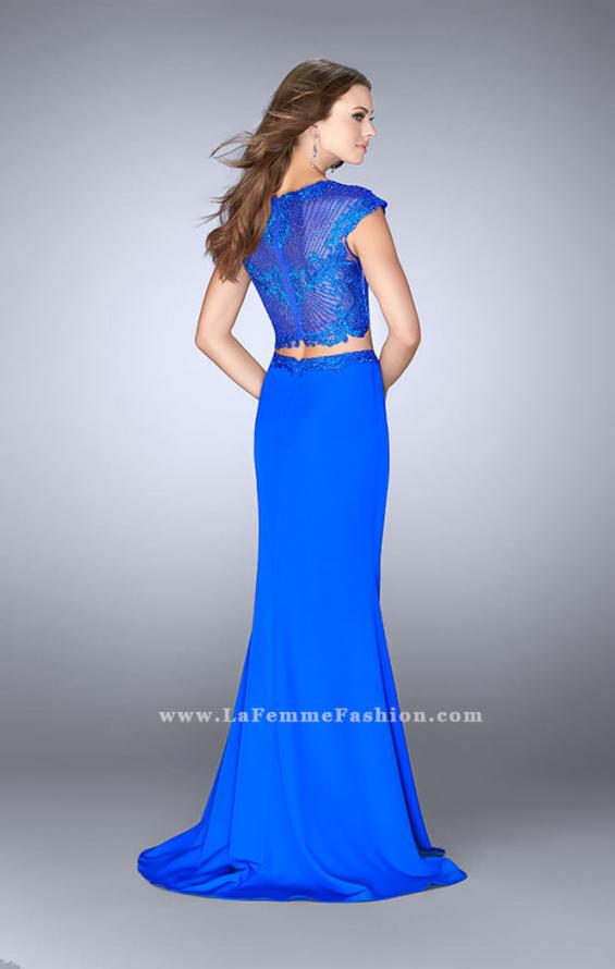 Picture of: Two Piece Prom Dress with Lace Top and Cap Sleeves in Blue, Style: 24553, Back Picture
