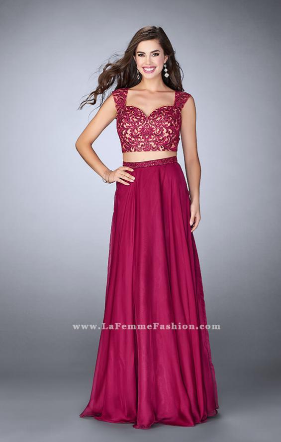 Picture of: Two Piece Chiffon Dress with Lace Top and Beaded Belt in Pink, Style: 24564, Main Picture