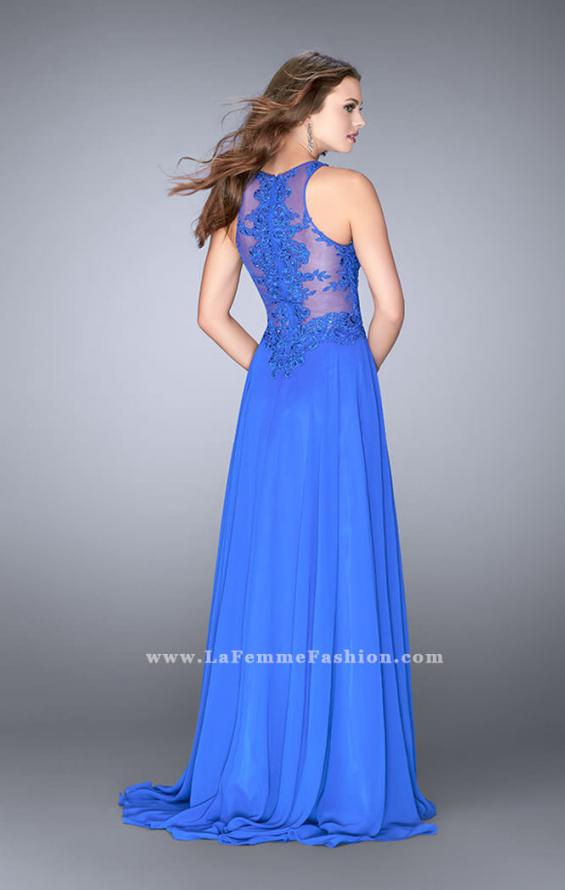 Picture of: Long Chiffon Prom Dress with Sheer Lace Back in Blue, Style: 24574, Back Picture