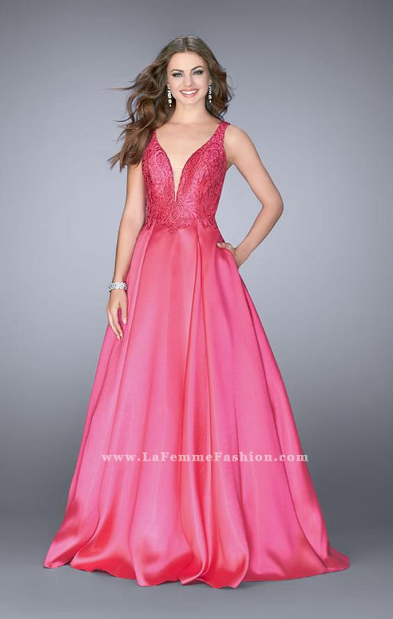 Picture of: Full A-line Mikado Gown with Beaded Deep V Neckline in Pink, Style: 24577, Main Picture