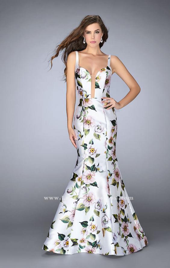 Picture of: Floral Mikado Mermaid Gown with Rectangle Neckline in Print, Style: 24589, Detail Picture 1
