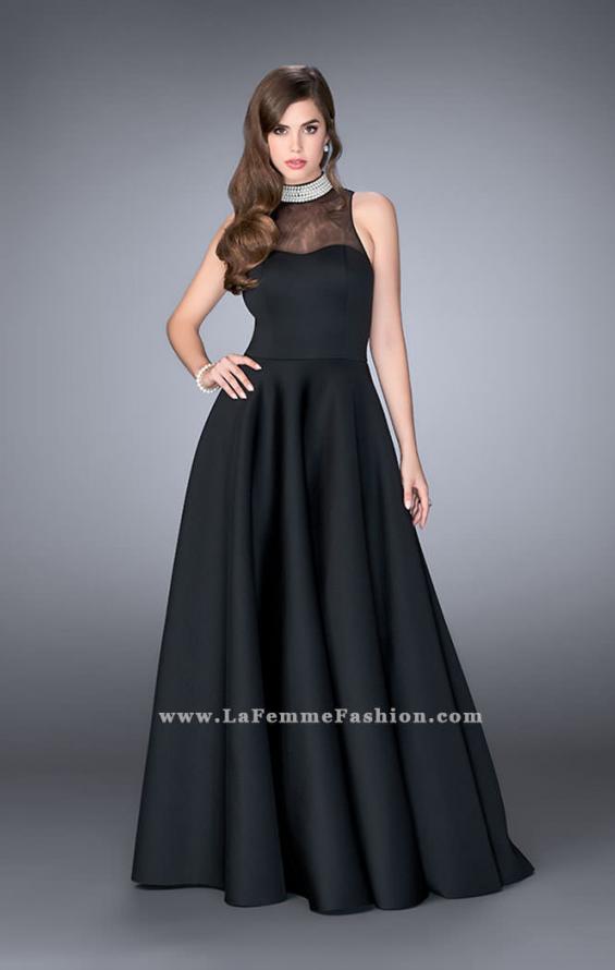 Picture of: A-line Neoprene Prom Gown with Beaded Choker in Black, Style: 24607, Main Picture