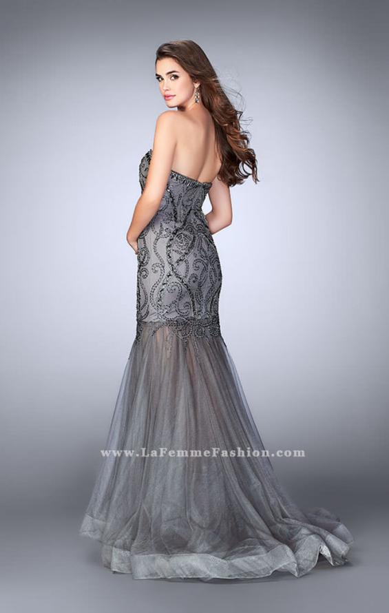Picture of: Beaded Strapless Dress with Tulle Mermaid Skirt in Silver, Style: 24616, Back Picture