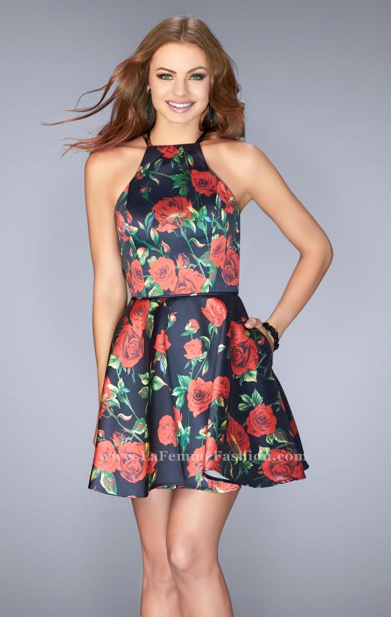 Picture of: Short Floral Mikado Dress with Strappy Back in Print, Style: 24620, Main Picture