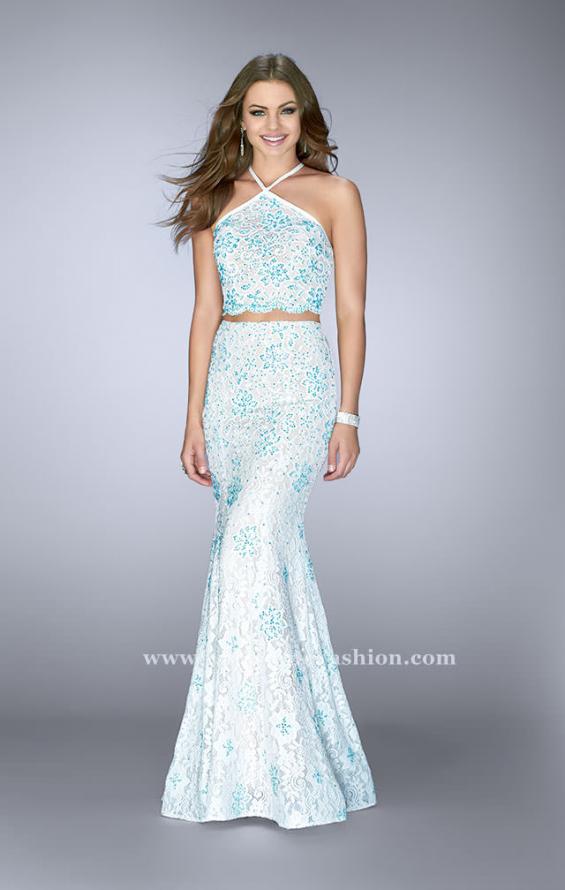 Picture of: High Neck Two Piece Dress with Colored Beading in Blue, Style: 24637, Main Picture