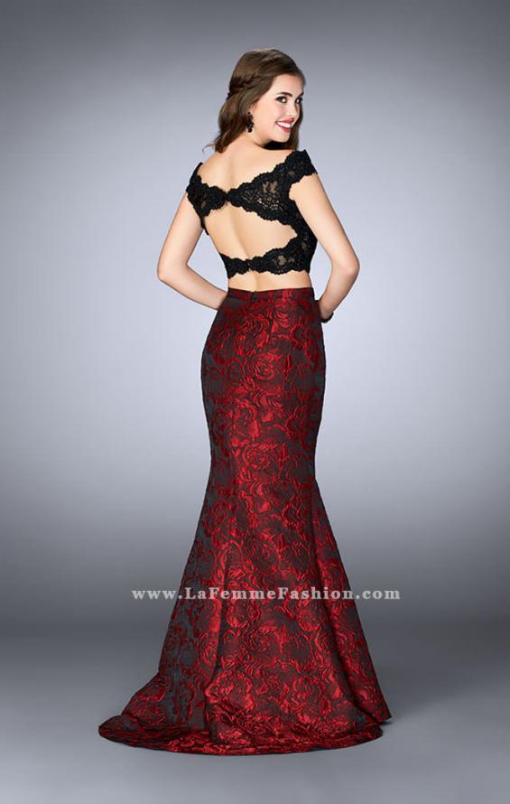 Picture of: Two Piece Prom Dress with Jacquard Flare Skirt in Red, Style: 24646, Back Picture