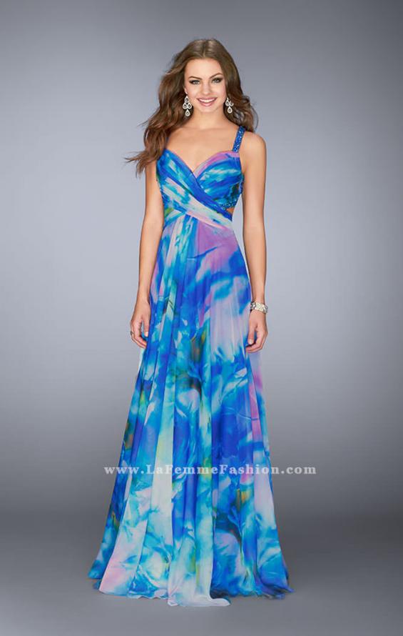 Picture of: Gathered Print Chiffon Gown with Beaded Straps in Print, Style: 24668, Main Picture