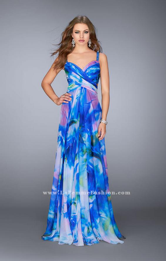 Picture of: Gathered Print Chiffon Gown with Beaded Straps in Print, Style: 24668, Detail Picture 1