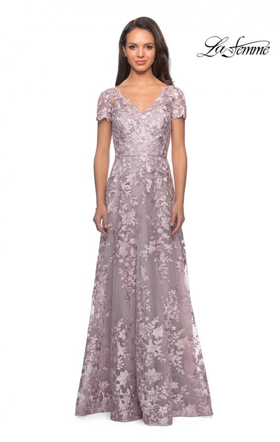 Picture of: Long Lace Evening Dress with Cap Sleeves in Antique Blush, Style: 27870, Detail Picture 1