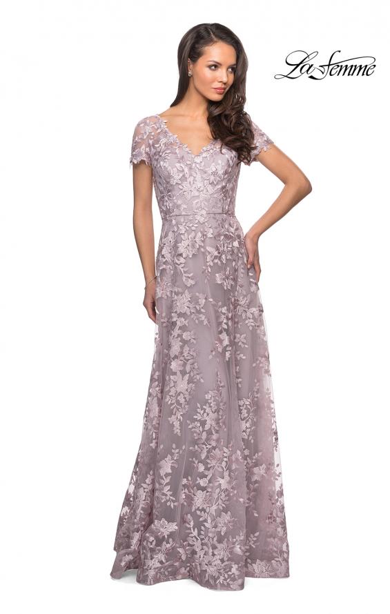 Picture of: Long Lace Evening Dress with Cap Sleeves in Antique Blush, Style: 27870, Detail Picture 4