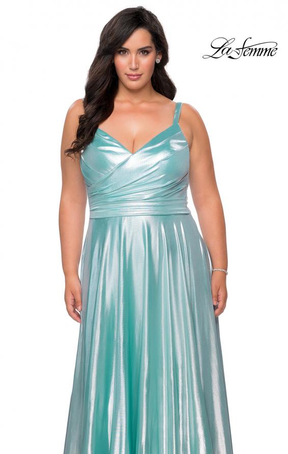 Picture of: Metallic Grecian Long Plus Size Prom Dress in Aqua, Style: 28989, Detail Picture 7