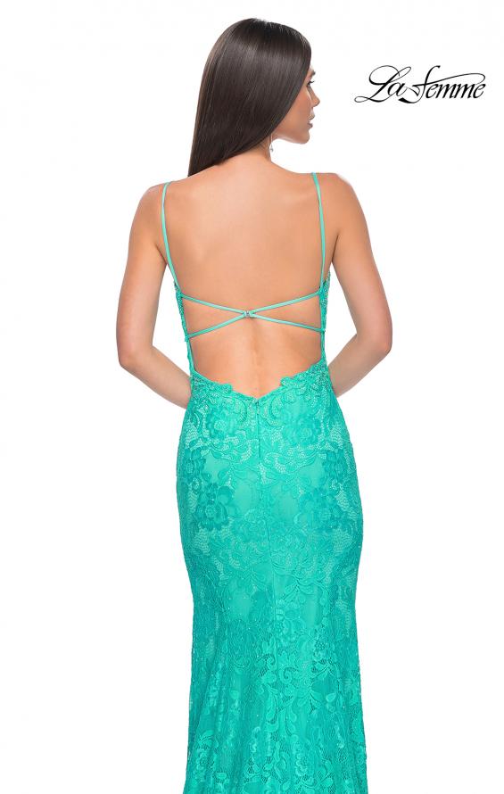 Picture of: Lace Dress with Deep V-Neck and Rhinestones in Aqua, Style: 31134, Detail Picture 10