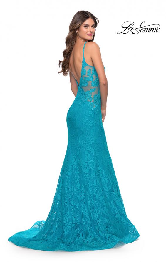 Picture of: Long Mermaid Lace Dress with Back Rhinestone Detail in Aqua, Style: 31512, Detail Picture 10