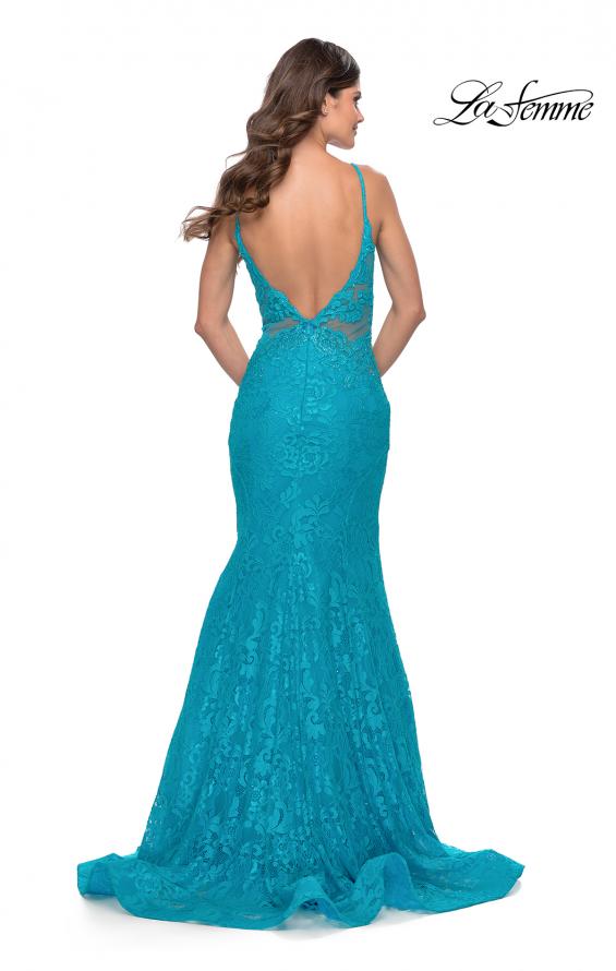 Picture of: Long Mermaid Lace Dress with Back Rhinestone Detail in Aqua, Style: 31512, Detail Picture 11