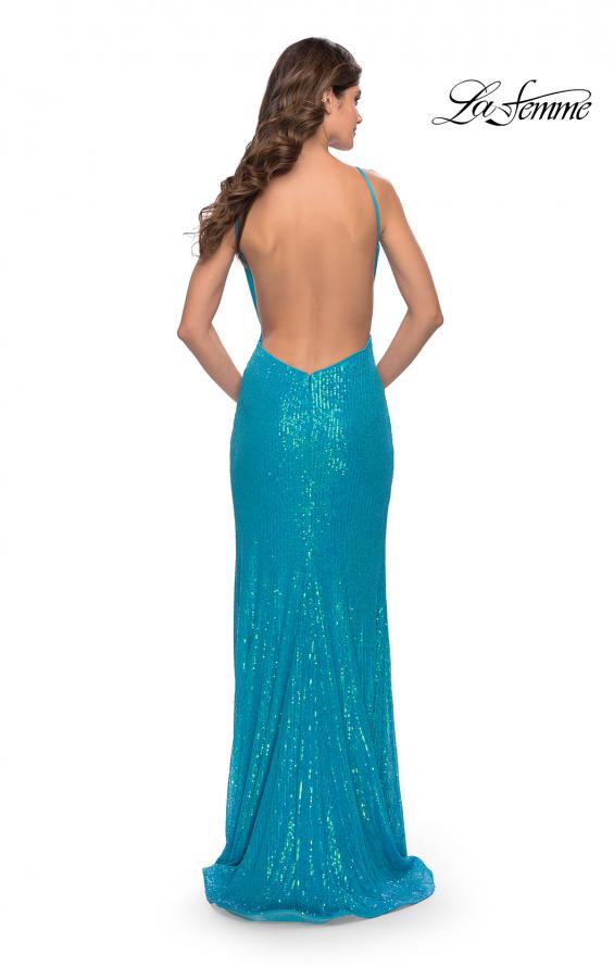 Picture of: High Neck Long Sequin Gown with Open Back in Aqua, Style: 30635, Back Picture