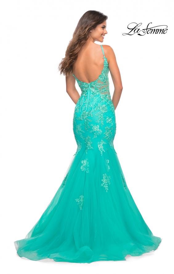 Picture of: Tulle and Lace Mermaid Gown in Aqua in Aqua, Back Picture