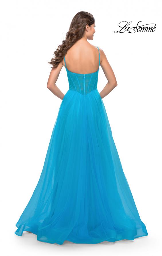 Picture of: Tulle A-line Prom Dress with Corset Sheer Bodice in Aqua, Style: 31502, Back Picture