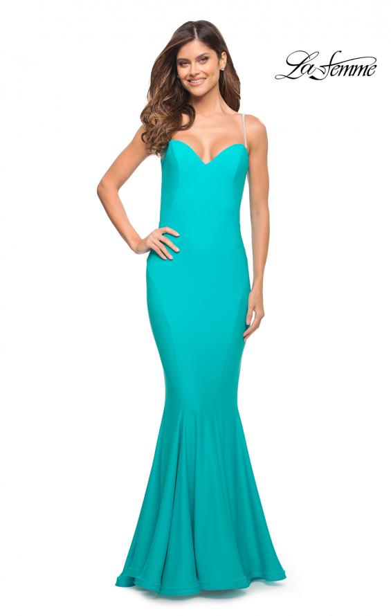 Picture of: Rhinestone Diamond Strap Chic Jersey Dress in Aqua, Style: 30782, Detail Picture 2