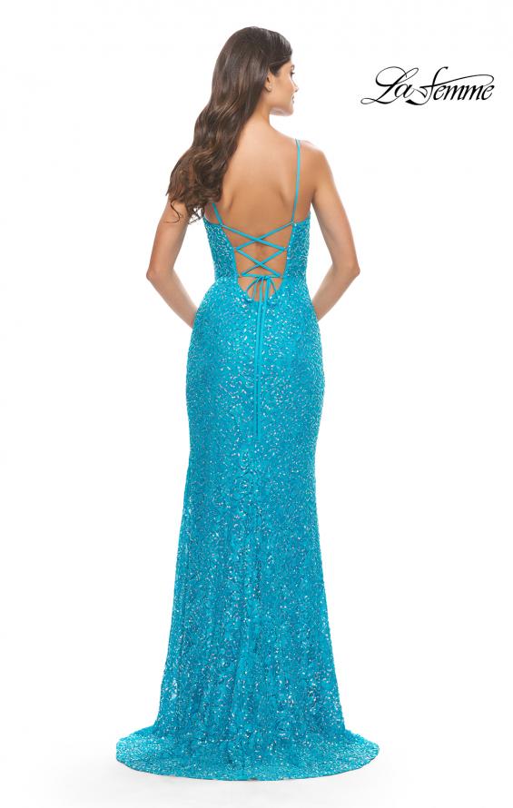 Picture of: Beaded Lace Dress with Illusion Bodice and Square Neckline in Aqua, Style: 31526, Detail Picture 3