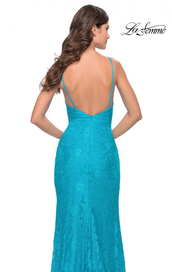 Picture of: Gorgeous Neon Lace Stretch Gown in Aqua, Style: 31513, Detail Picture 4